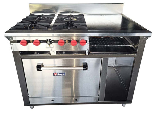 Cocina a gas 4 Hornillas Hondas, Plancha Gratinador y Horno