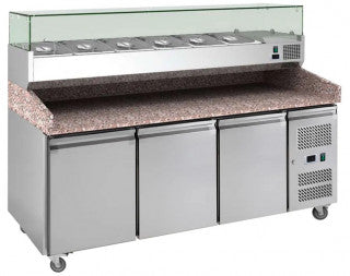 MESA REFRIGERADA PARA PREPARACIÓN DE PIZZA 3 PUERTAS PIZZC580